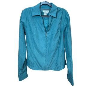 Coldwater Creek Teal Textured Zip Front Collared Jacket Women's Size M